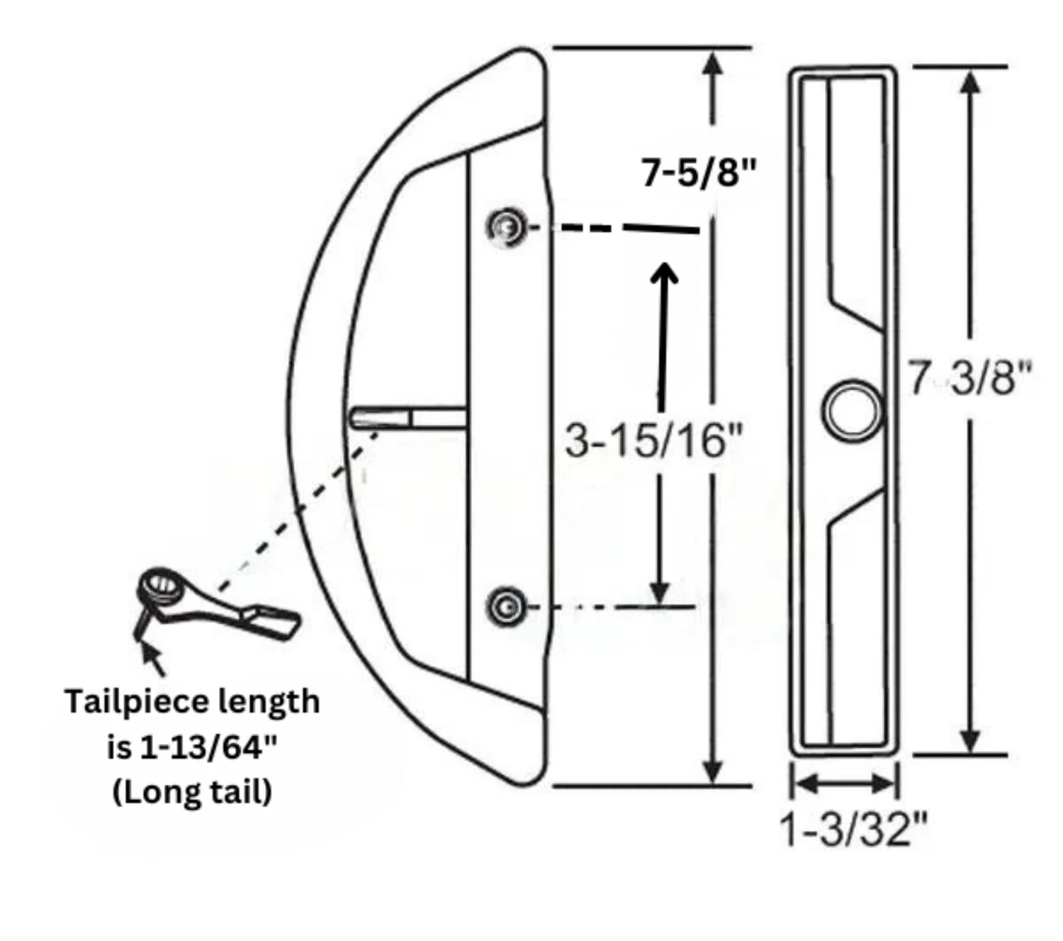 7-5/8" Omega Sliding Patio Glass Door Handle + 3-15/16" Hole Spacing (DH-518) - Image 4